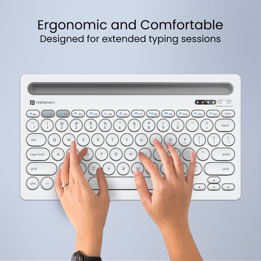 White- Portronics bubble Dock wireless keyboard| best wireless keyboard for laptop| wireless keyboard online. White