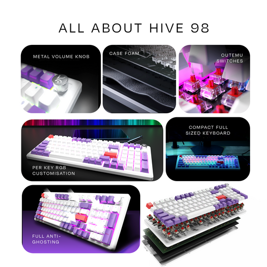 Hive Full-Size White - Purple Wired Gaming Keyboard Kreo