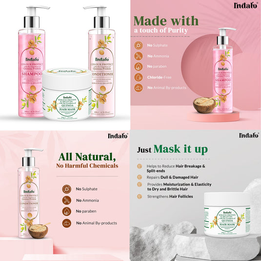 Indalo Quinoa Protein Shampoo, Conditioner & Hair Mask Combo