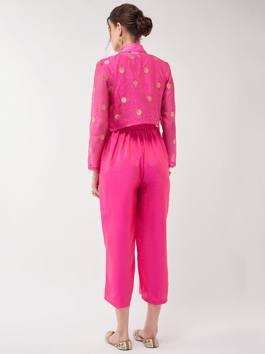 Solid Jumpsuit With Polka Tasseled Blazer