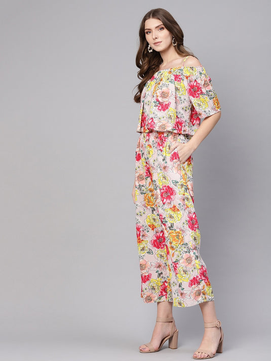 Linear Print Off-Shoulder Jumpsuit