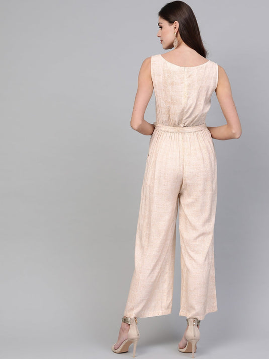 Allover Printed Jumpsuit With Embroidery