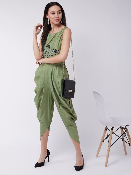 Embroidered Cowl Jumpsuit