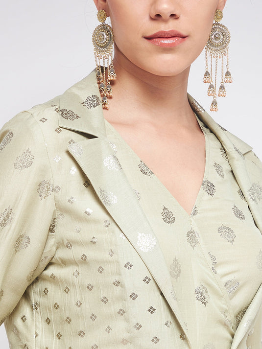 Pista Festive Foil Printed Jumpsuit With Stylish Jacket