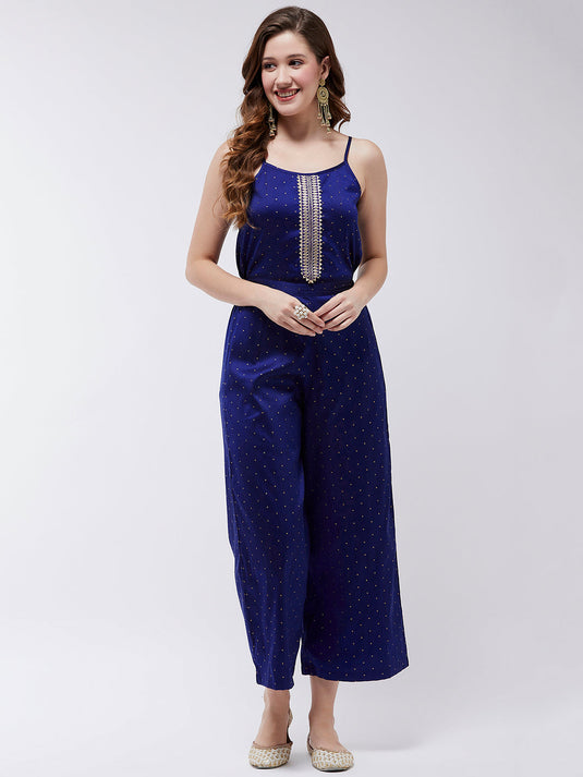 Festive Buta Embellished Jumpsuit With Lace