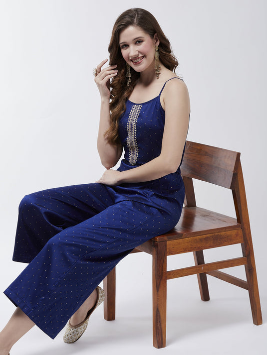 Festive Buta Embellished Jumpsuit With Lace