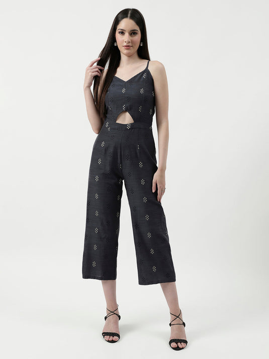 Allover Printed Jumpsuit With Waist Cutout Design