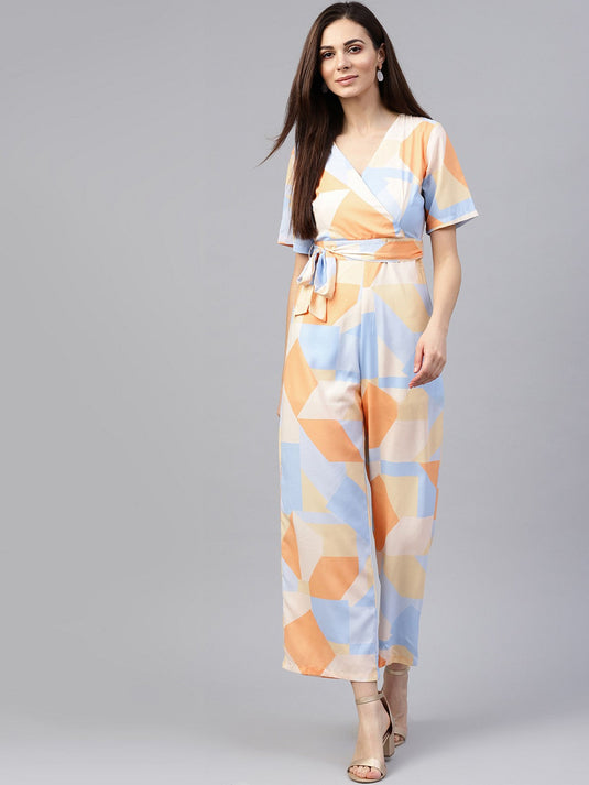 Overlap Abstract Print Jumpsuit