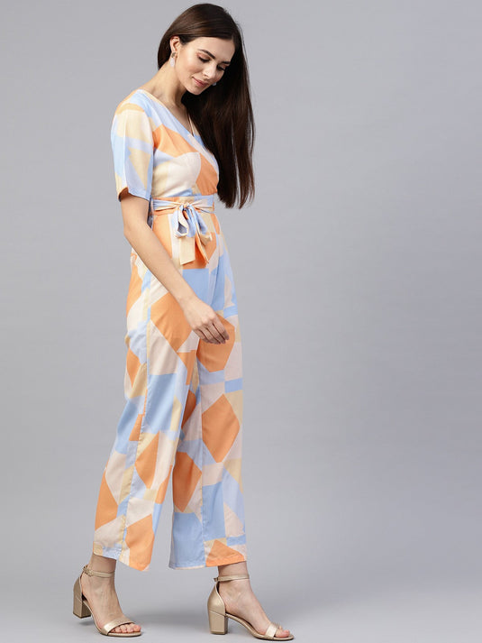 Overlap Abstract Print Jumpsuit