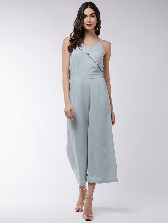 Solid Overlap Sleeveless Jumpsuit