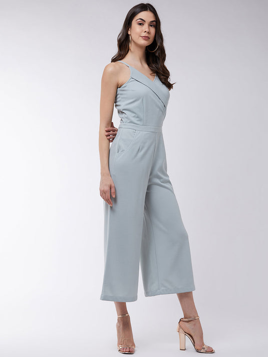 Solid Overlap Sleeveless Jumpsuit