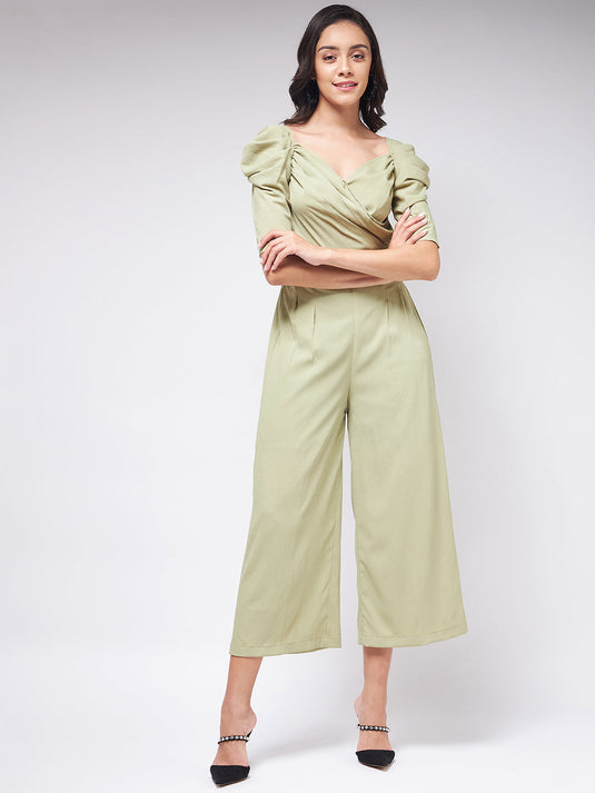 Flaunt Yourself In Solid Pleated Jumpsuit With Vintage Sleeves