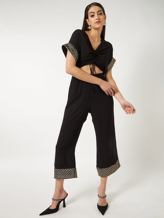 Black Solid Stylish Front Jumpsuit