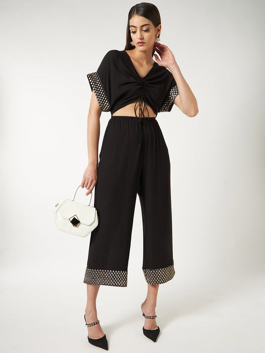 Black Solid Stylish Front Jumpsuit