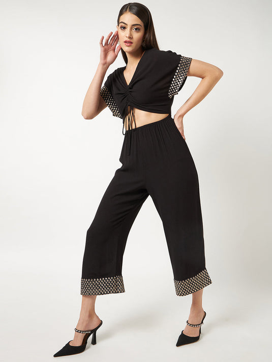 Black Solid Stylish Front Jumpsuit