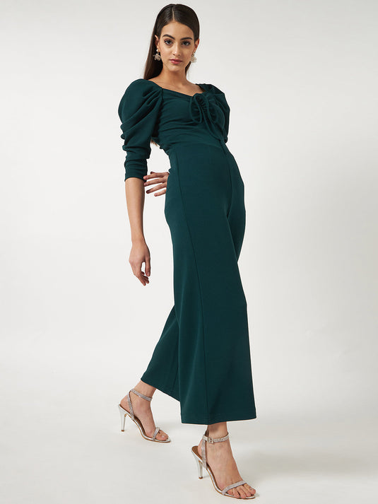 Green Solid Stylish Jumpsuit With Cowl Sleeves