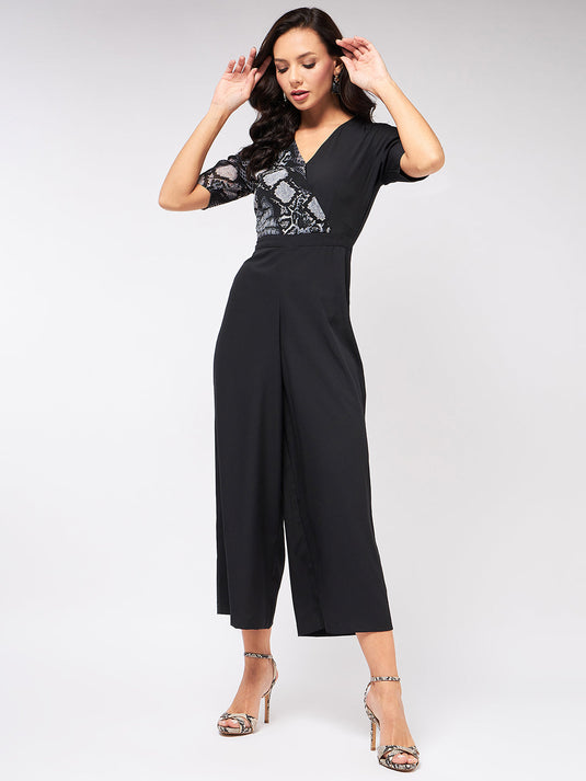 Snake Print Overlap Jumpsuit