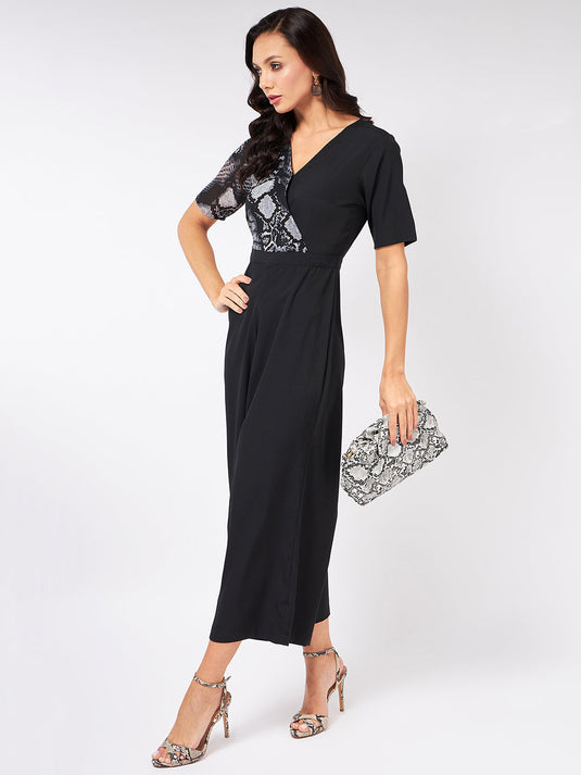 Snake Print Overlap Jumpsuit