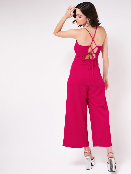 Solid Jumpsuit With Tie-Ups And Cut-Outs