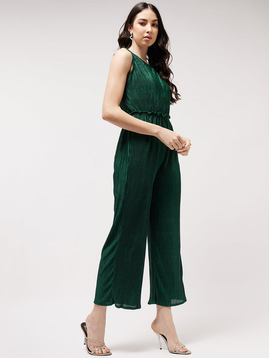 Solid Sleeveless Jumpsuit With Pleated Bottom