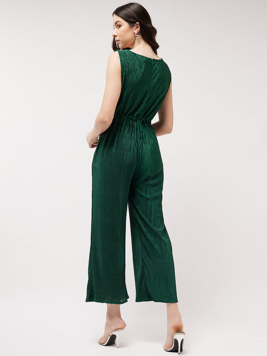 Solid Sleeveless Jumpsuit With Pleated Bottom