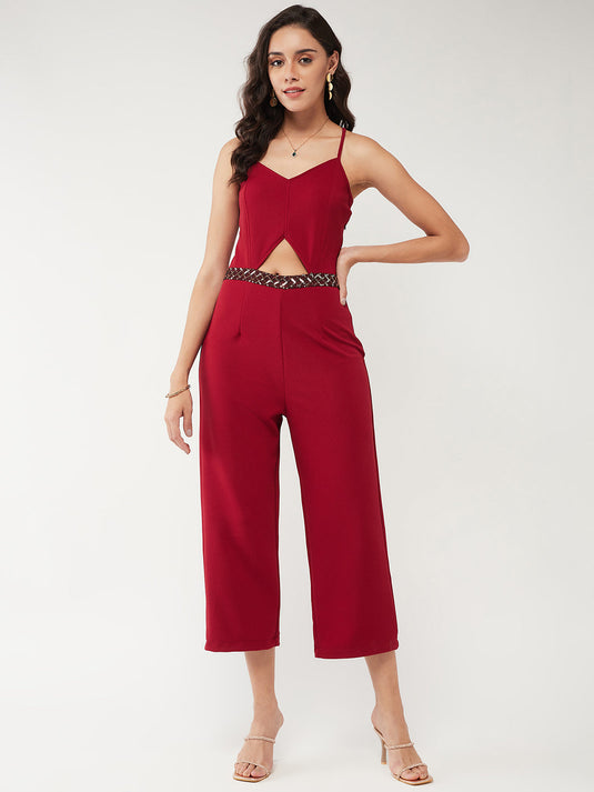 Solid Strappy Sequin Detail Jumpsuit