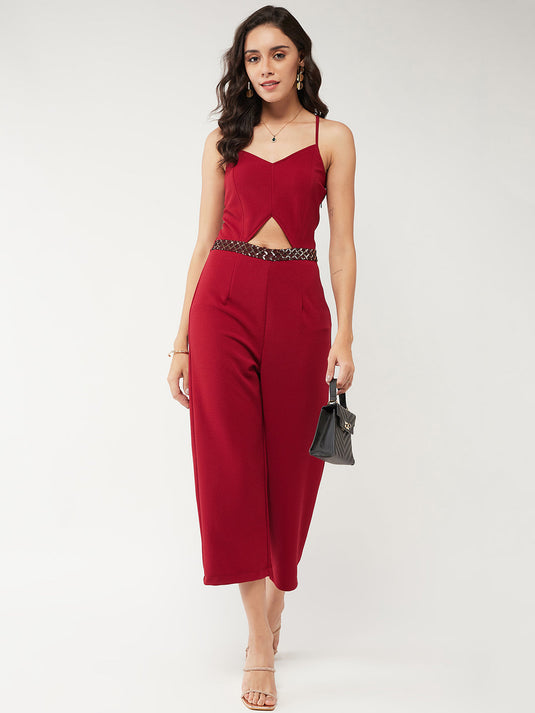 Solid Strappy Sequin Detail Jumpsuit