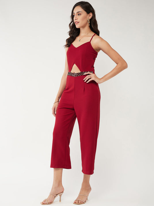 Solid Strappy Sequin Detail Jumpsuit