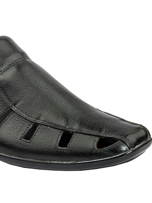 Designer's Elegance: Handmade Black Leather Sandals for Men