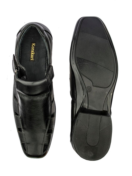 Designer's Elegance: Handmade Black Leather Sandals for Men