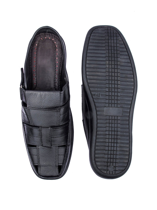 Trendsetter's Choice: Handmade Designer's Black Leather Open Sandals for Men