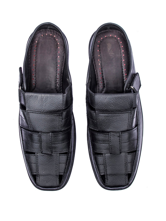 Trendsetter's Choice: Handmade Designer's Black Leather Open Sandals for Men