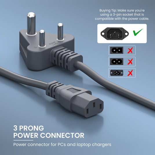 Portronics Konnect G1 3-Prong Power Connector. Grey