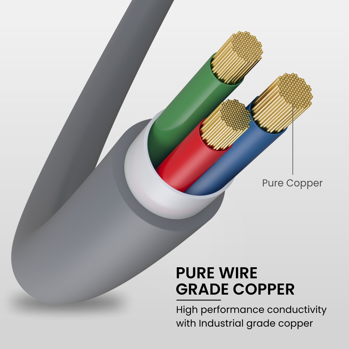 Portronics Konnect G1 3-Prong Power Connector pure wire grade copper. Grey