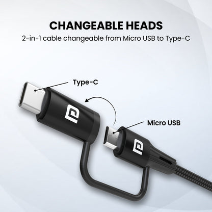 Portronics Konnect J7 Dual headed Cable Micro and Type C Cable USB to type c. Black