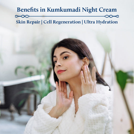 Kumkumadi night cream for hydration and skin repair.