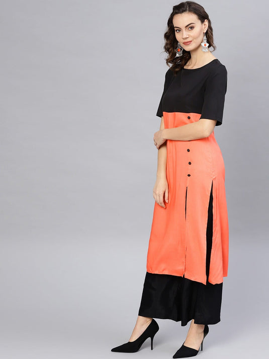 Coral Buttoned Kurta