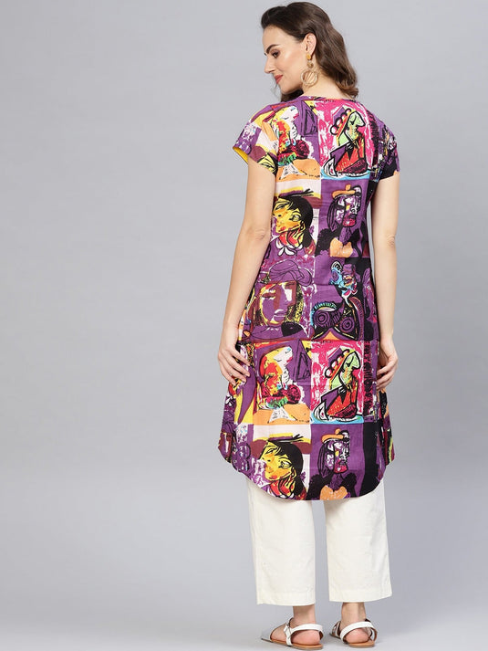 Picasso Printed Asymmetric Jacket Kurta