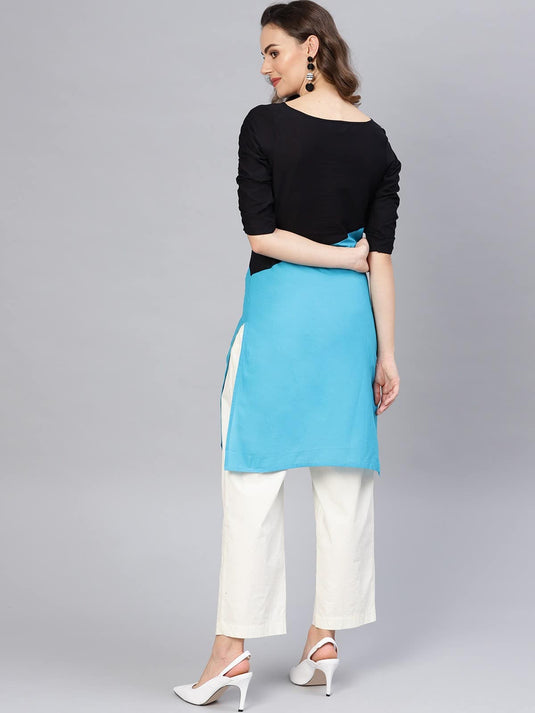 3/4sleeves Diagonal Color-Block Kurti