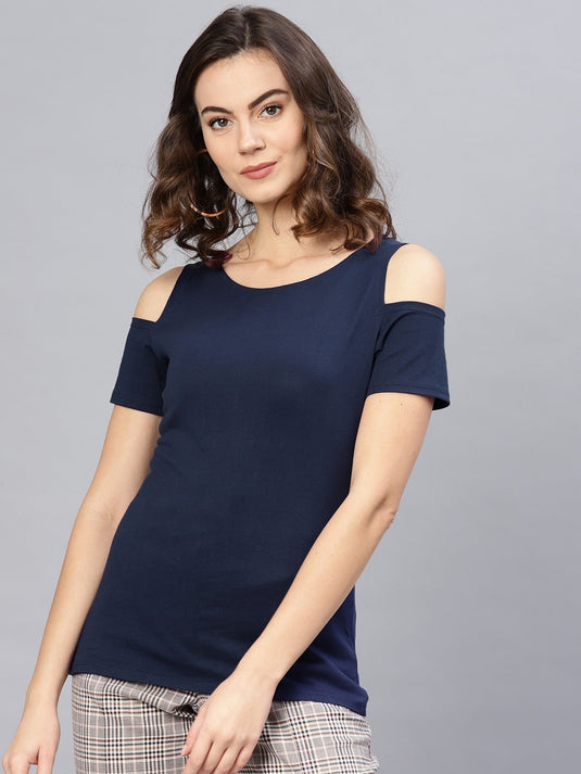 Navy Shoulder-Cut Top