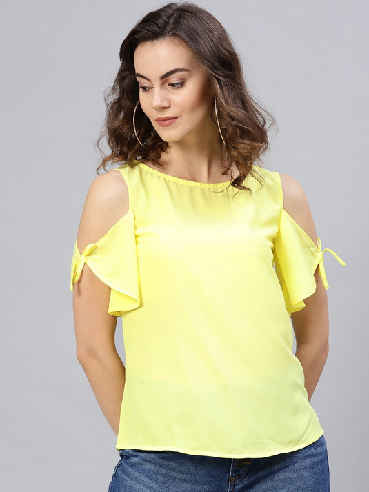 Solid Tie-Up Cold Shoulder Top