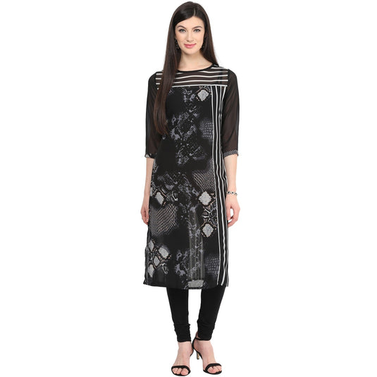 Pannkh Women's Print & Stripe Mix Kurti