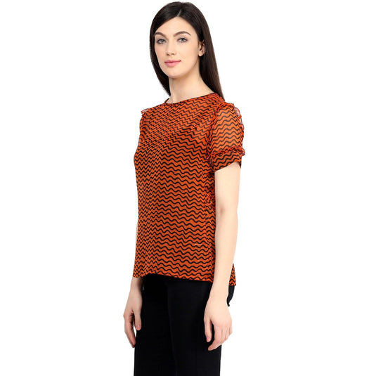 Pannkh Women's Orange Frill Shirt Top