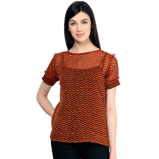 Pannkh Women's Orange Frill Shirt Top