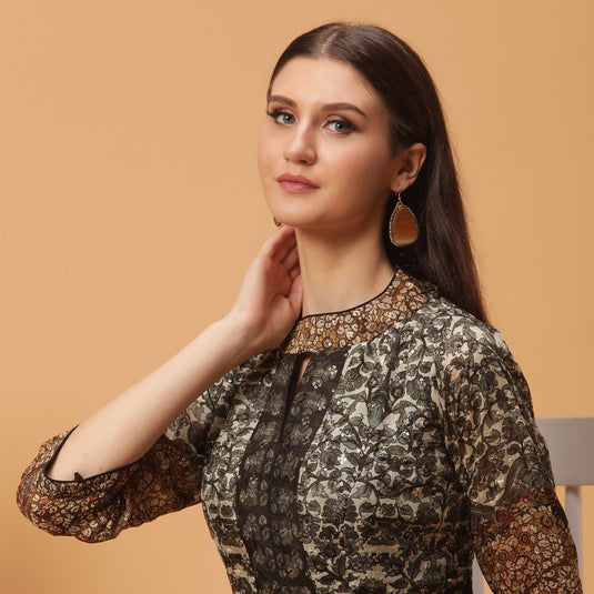 Pannkh Luxe Black All Over Printed And Embroidered Anarkali Gown With Keyhole