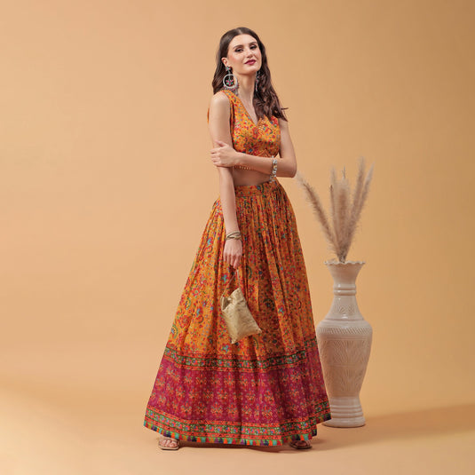 Pannkh Luxe Yellow Printed Lehenga with Dupatta Set