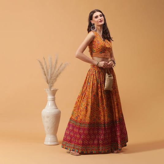 Pannkh Luxe Yellow Printed Lehenga with Dupatta Set