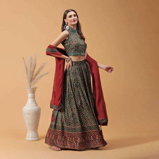 Pannkh Luxe Green Printed Lehenga with Dupatta Set