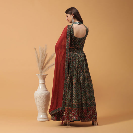 Pannkh Luxe Green Printed Lehenga with Dupatta Set