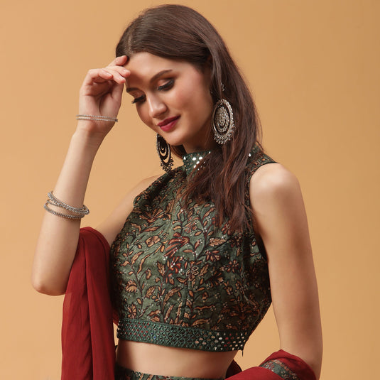 Pannkh Luxe Green Printed Lehenga with Dupatta Set